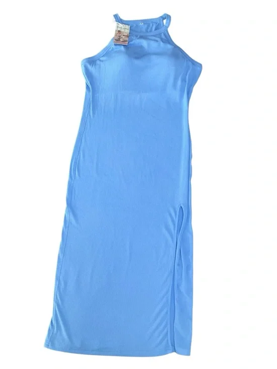 Halara Women’s Halter Ribbed Maxi Dress Blue Halter Maxi with Side Slit NWT - Picture 5 of 13